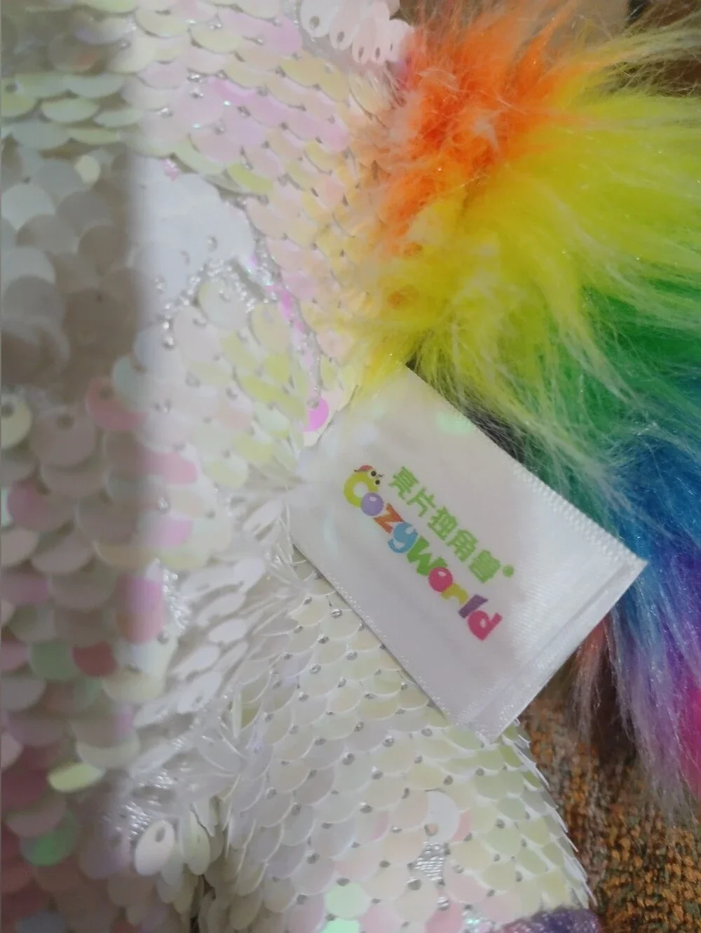 Sequin Rainbow Mane Unicorn Plush Crossbody Bag - White Rainbow
